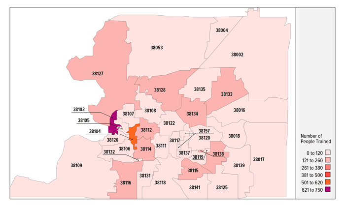 FIGURE 6: Stewards of Children™ Participants by Work Zip Code, Shelby County, 2012 FIGURE 6: Stewards of Children™ Participants by Work Zip Code, Shelby County, 2012